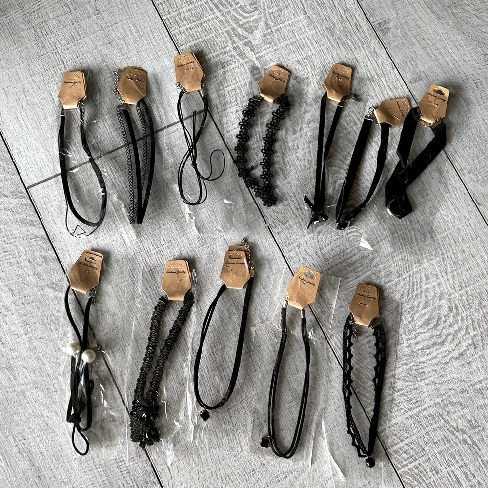 12 Black Chokers Necklace